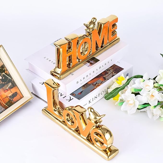 XMGZQ Love Sign Decoration,Orange and Gold Love Signs for Home Decor,Small Bird Sculpture Personalized Decor,Orange Style Figurine Decorative Ornaments for Living Room,Bedroom,Desktop,Cabinets