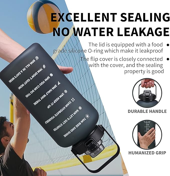 64oz,100oz,128oz Large Motivational Water Bottle with Time Marker, Leakproof & BPA Free Half Gallon Big Water Bottle with Straw Handle Tritan Frosted Water Jug for Gym,Fitness,Outdoor Sports