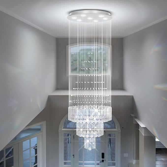 D24''XH86'' Large Chandeliers Modern Pendant Chandelier Lighting Raindrop Crystal Chandelier Flush Mount Ceiling Light for Entryway Staircase Hotel Lobby