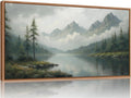SIGNINART Large Misty Mountain Framed Canvas Wall Art, Green Forest River Scenery Wall Decor, Modern Foggy Wooden Landscape Artwork, Oil Style Nature Art Print for Living Room Bedroom Office 20"x40"