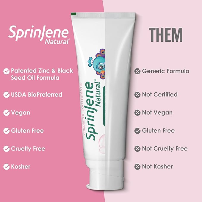 SprinJene Natural Kids Toothpaste, Bubblegum | Natural Children’s Toothpaste for Cavity Protection | Fluoride Toothpaste for Toddlers | 4 Pack