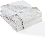 MarCielo 3-Piece 100% Cotton Oversized Bedspread Lightweight Quilt Coverlet Embroidery Farmhouse Bedding Set (Sakura White, Oversized Queen (100"x106"))