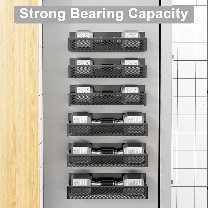 Magnetic Spice Rack for Refrigerator, 6 Pack Magnetic Shelf, Fridge Magnet Organizer with Moveable 12 Hooks, Magnetic Fridge Shelf for Kitchen Organization and Storage (6 Pack)