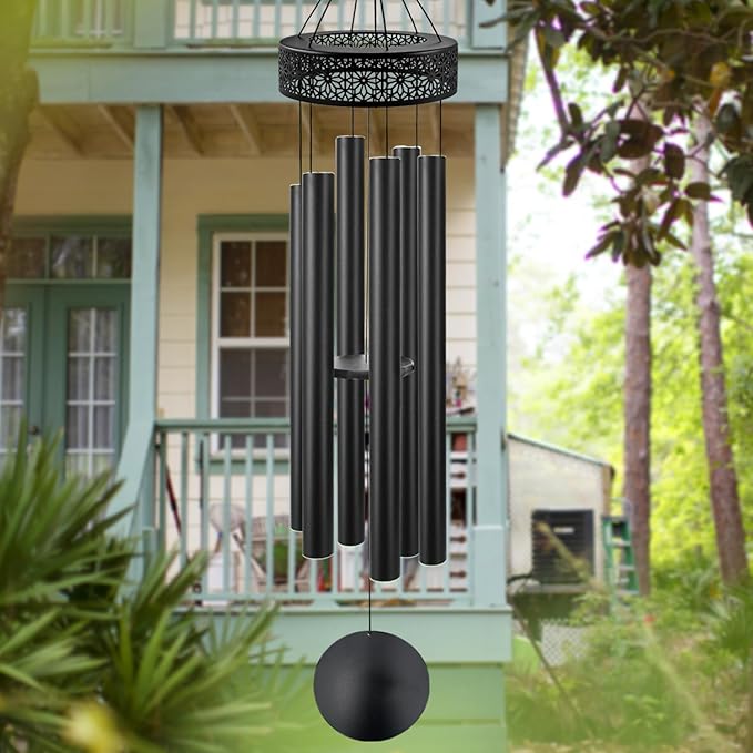 ASTARIN 60'' Deep Tone Wind Chimes for Outside -Extra Large Windchimes with 6 Heavy Tubes, Memorial Wind Chimes Outdoor for Garden Hanging Décor,Sympathy Gifts, Black
