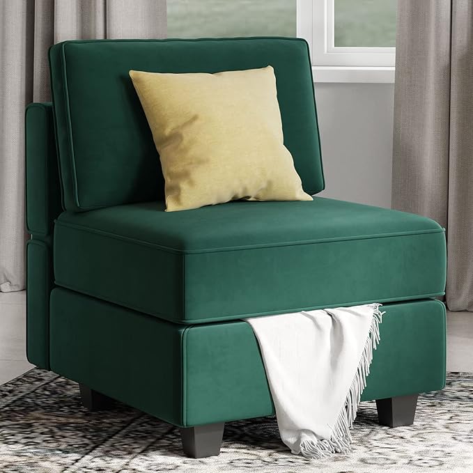 Belffin Modular Sofa Middle Module with Storage for Modular Sectional Sofa Couch Velvet Accent Armless Chair Green
