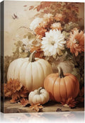 AbcCustomize Vintage Pumpkin Floral Wall Art Decor, Rustic Fall Daisy Flowers Canvas Print for Farmhouse Autumn Decor, Thanksgiving Decorations for Living Room Kitchen Dining Room, Ready to Hang