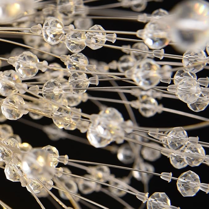 Modern Crystal Chandelier, Sputnik Dandelion High Ceiling Hanging Lamp, Large Beaded Gold Pendant Light for Living Room Dining Room Kitchen Island Bedroom (Gold 16Lights)