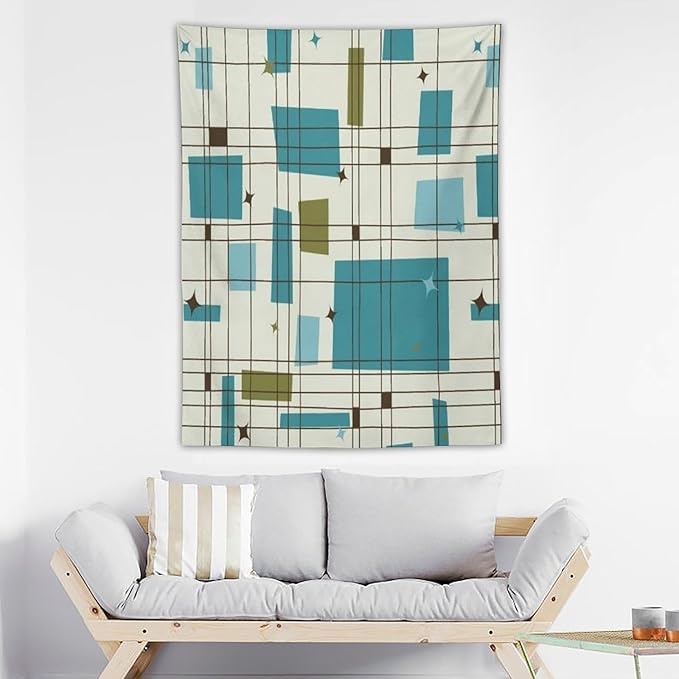 ICMOLYYENLO Boho Medieval Cat Tapestry, Abstract Atomic Starburst Geometric Aesthetic Art Wall Hanging For Bedroom Living Room Dormitory 60x80 Inches