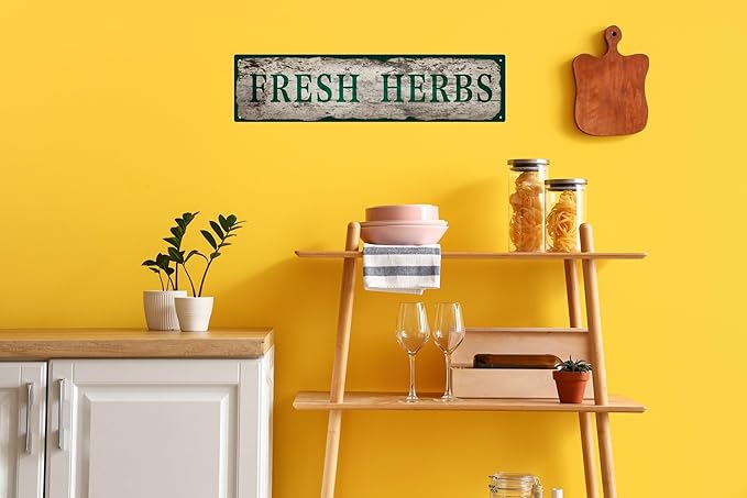 Vintage Tin Sign Retro Metal Fresh Herbs Signs for Home Decor Stylish Wall Art Plaques Gift for Home Bathroom Kitchen and Gothic Wall Decor in Every Room 16x4 in