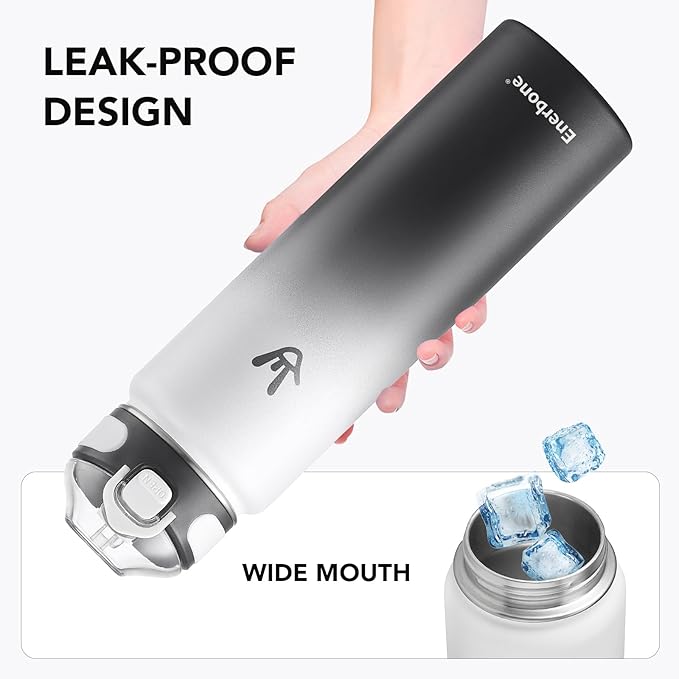 Enerbone 32 oz Insulated Water Bottle, Stainless Steel Bottle with Carrying Strap, Double-Wall Vacuum Insulation Design, Leakproof Sports Bottle with Straw, Keep Drinks Cold or Hot for Hours