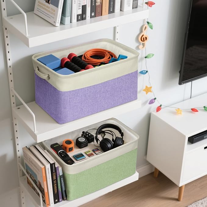 BALEINE 1 Pack Fabric Storage Bins for Shelves, Linen Storage Baskets for Organizing, Decorative Closet Bins for Clothes, Home (Brown, 15''x11''x9.5'')