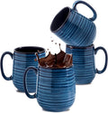 Hasense Coffee Mug Set of 4, 12 Ounce Ceramic Coffee Cups with Handle, Large Mug Set for Coffee, Tea, Chocolate, Modern Mug Gift for Men and women, Dishwasher & Microwave Safe(Blue)