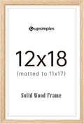 upsimples 12x18 Frame, Natural Solid Wooden Picture Frames, Display 11x17 with Mat or 12 x 18 Without Mat, Vertical or Horizontal Wall Hanging, 1 Pack, Natural