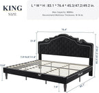 Allewie King Bed Frame with Adjustable Velvet Tiara Headboard, Upholstered Diamond Button Tufted Platform Bed, Wood Slats Support, No Box Spring Needed, Mattress Foundation, Easy Assembly, Black