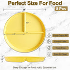 Divided Plates for Adults (8 Packs), Unbreakable Portion Control Plate Sectioned with Dividers, 9 Inch Plastic Food Separator Dinner Plates Lightweight Compartment BPA Free Reusable Microwave Safe