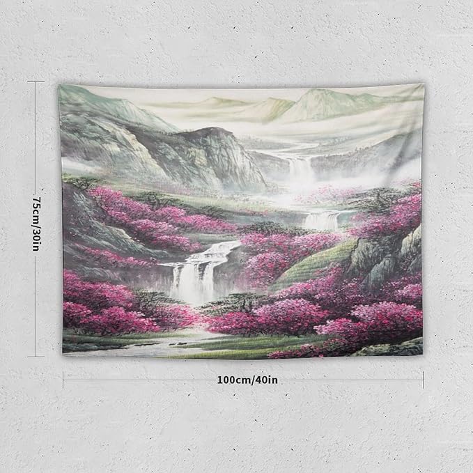 Japanese Tapestry, Red Plum Blossom Mountain, Nature Landscape, Bedroom Living Room Decor, 40"x30"