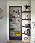 2 Pack Extra Large Hanging Crystal Clear Over Door Shoe Organizers, Closet Shoe Rack Organizer, 12+6 Pockets, 8 Hooks, Grey (59" x 21.6")