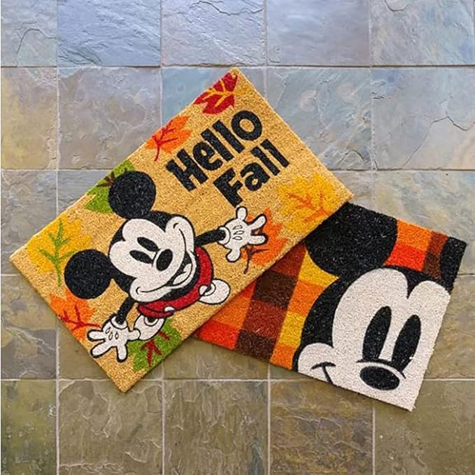 Gertmenian Disney Mouse Doormat Rug Front Door Coir Mat Welcome Home Indoor Outdoor Entryway Carpet, 2-Pack 20x34, Retro Mickey Hello Fall/Plaid