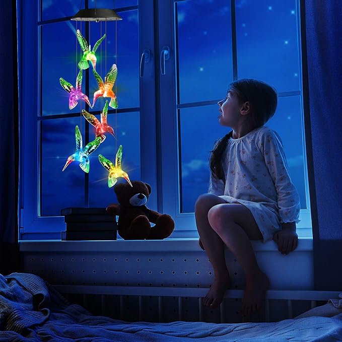 Toodour Solar Wind Chime, Color Changing Wind Chimes Hummingbird, LED Decorative Mobile, Gifts for Mom Grandma, Waterproof Outdoor Decorative Lights for Garden, Patio, Yard, Window Outdoor Decor