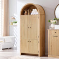 71" Tall Arched Bathroom Storage Cabinet, Modern Fluted Storage Cabinet w/Doors, 3 Adjustable Shelves, 6 Door Shelves, Wood Freestanding Cabinet for Bathroom, Entryway, Hallway, Natural