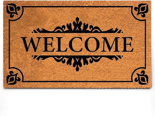 PLUS Haven Coco Coir Door Mat with Heavy Duty Backing, Natural Welcome Doormat, 17.5”x30” for Entrance, Front Porch, Easy to Clean Entry Mat, Outdoor and Indoor Uses, Home Décor