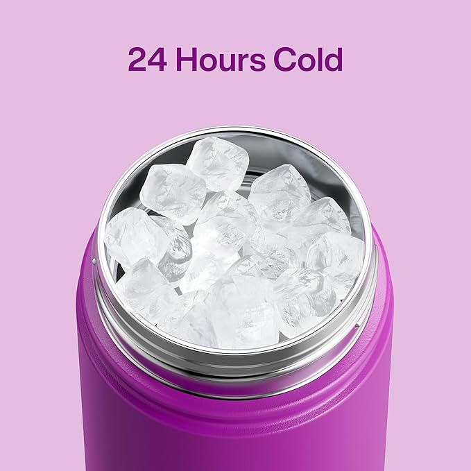 Kids Insualated Water Bottle with Straw - 12oz Stainless Steel Water Bottle with Dual Spouts, Leak-Proof, BPA-Free, Double Wall Vacuum Keeps Cold for 24 Hours for Sports, Travel (Bright Magenta)