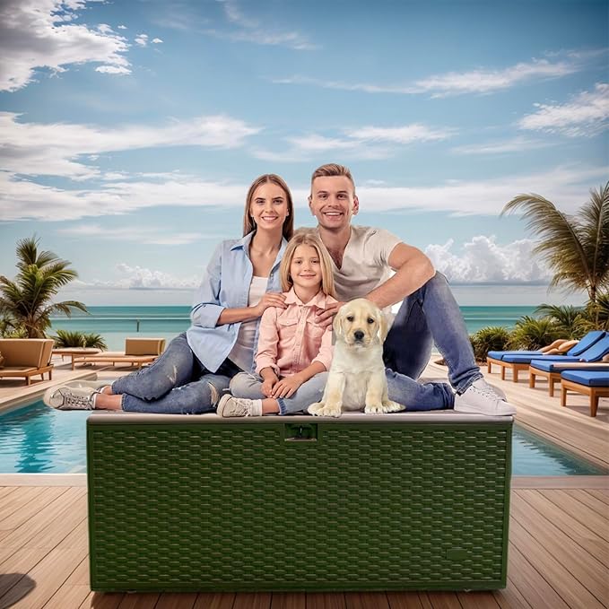 Alsophila150 Gallon Large Storage Box with Lid,Waterproof Outdoor Storage Container for Patio Furniture Cushions, Gardening Tools, Pool Accessories,Lockable Resin Deck Box with Smooth Hydraulic Lid