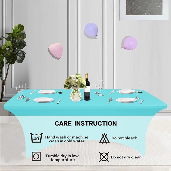 IVAPUPU 2 Pack 6FT Table Cloth for Rectangular Fitted Events Stretch Blue Mist Table Covers Washable Cover Spandex Tablecloth Protector for Party, Wedding, Cocktail, Banquet, Festival