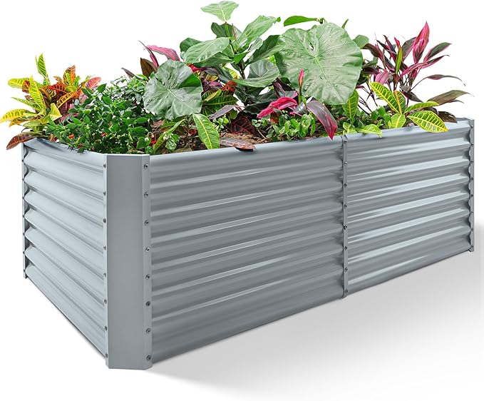 Land Guard 8×4×2ft Galvanized Raised Garden Bed, Planter Boxes Outdoor, Raised Garden Beds Outdoor for Vegetables, Flowers, Herbs, 479 Gallons, Modern Gray… B0CWTYXT24