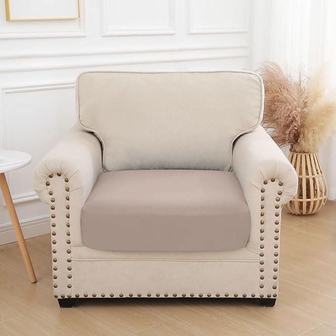 hyha Waterproof Couch Cushion Covers, Stretch Sofa Couch Seat Slipcover for Dog Washable, Non-Slip Waterproof Outdoor Cushion Covers for Patio Furniture Replacement (1 Piece for Small, Taupe)