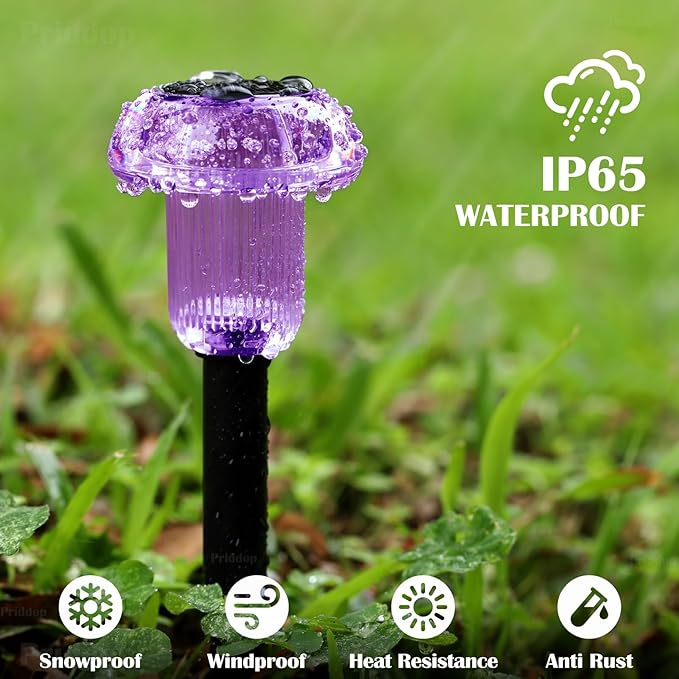 Halloween Solar Lights Outdoor 16 Pack Purple LED Waterproof Mushroom Outside Lights for Yard Garden Patio Pathway Walkway Landscape Halloween Decorations