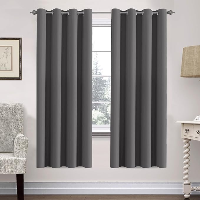 H.VERSAILTEX Premium Solid Thermal Insulated Blackout Grey Curtains Window Drapes - 2 Panels Set- Charcoal Gray, 52x72 Inch,8 Grommets per Panel