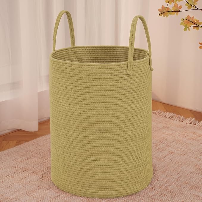 Large Woven Laundry Basket Hamper,100L Cotton Rope Storage Bin for Blankets,Toys and Clothes,Decorative Tall Nursery Hamper for Living Room,Baby Nursery,Bathroom and Bedroom,Jute