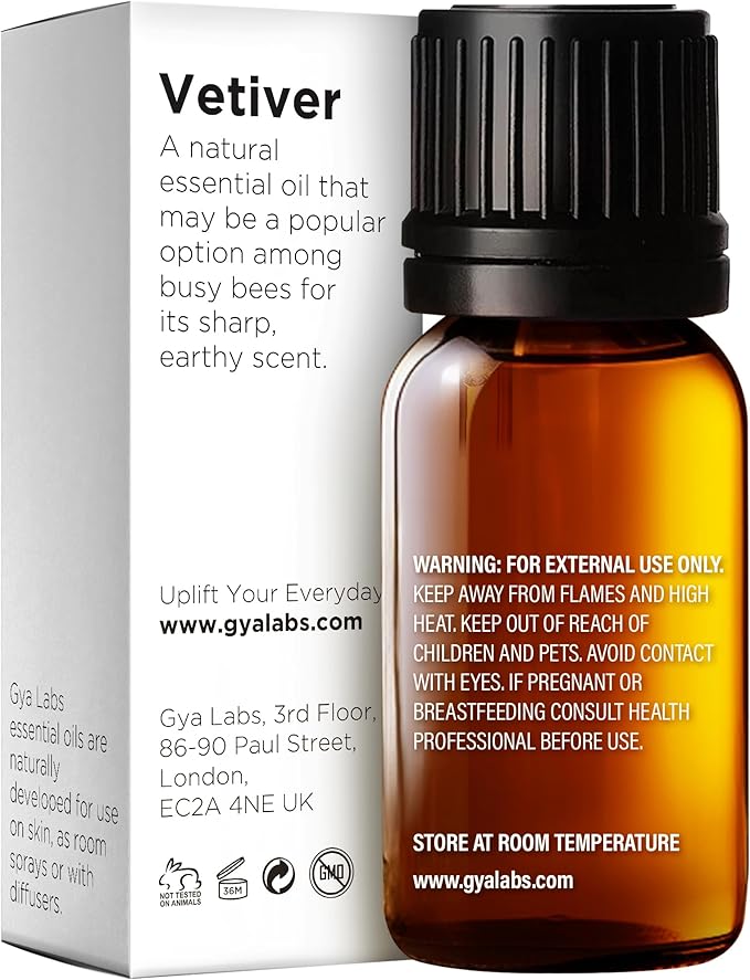 Gya Labs Vetiver Essential Oil Creates a Tranquil Atmosphere for Relaxation - 0.34 Fl Oz - 100% Pure Natural Vetiver Oil for Skin, Hair, Diffuser & Candle Making Scent