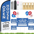 44 Pcs Open House Signs for Real Estate Agent Supplies, Double Sided Open House Flag Kit for Outside, 7.6 x 5.4 Ft Blue Banner Flag Poles Set with Directional Arrows Yard Sign Stakes Balloons