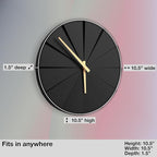 Driini Staircase Modern Wall Clock - Unique 10.5 in. Frameless Concrete Design - Contemporary, Minimalist Decor; No Numbers - Silent Battery Operated Clocks with Decorative Wooden Hands; Black