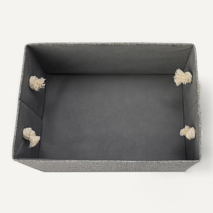 Amazon Basics Foldable Storage Bins with Rope Handles, Charcoal, Large, Pack of 3