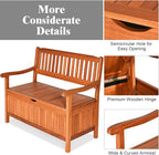 Tangkula Outdoor Wood Storage Bench Deck Box, Entryway Porch Storage Bench with Inner Removable Dust-Proof Lining & Portable Handles, Eucalyptus Wood Loveseat for Garden, Lawn, Balcony & Yard