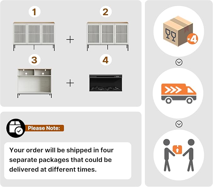 3-Sided Glass Farmhouse Fireplace TV Stand for TVs Up to 110 Inch, Entertainment Center with 36" Electric Fireplace, Antique White TV Console with Storage Cabinets for Living Room