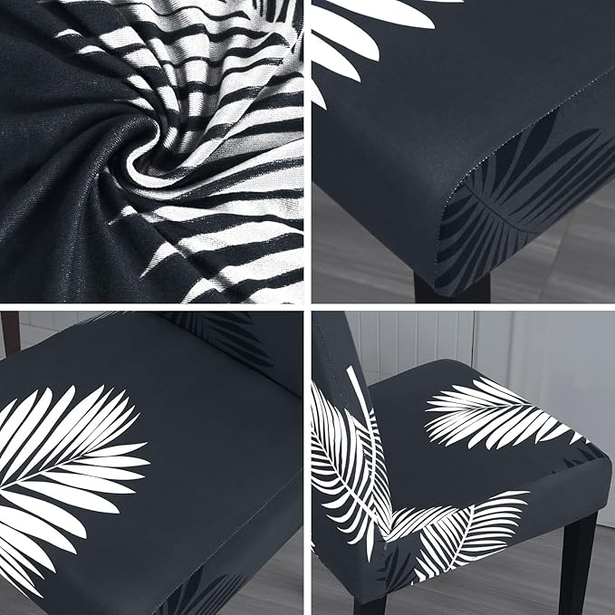 JQinHome Chair Covers for Dining Room Set of 6, High Stretch Removable Washable Parsons Chair Slipcover for Home Party Hotel Wedding Ceremony (Plume Black,6PCS)
