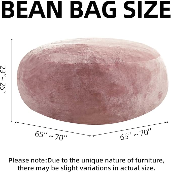Bean Bag Chair 6Ft, Memory Foam Filled, Large Beanbag Chairs for Adults and Teens, Soft Sofa with Removable Flannel Cover, Round Couch for Living Room Bedroom College Dorm (Pink, 6FT-67×67"×24")