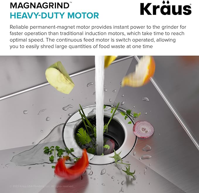 KRAUS WasteGuard 1 HP Ultra-Quiet Garbage Disposal with Quick Connect, Kitchen Sink Drain Cover, Power Cord and Flange Included, KWD100-100MBL
