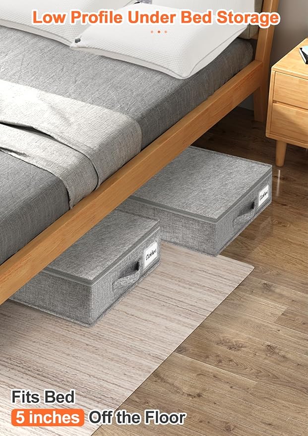 punemi Low Profile Under Bed Storage, 5 inches High Underbed Storage Containers With Sturdy Sidewalls & Bottom, Slim Under Couch Sofa Storage, Shallow Under Bed Organizer Clothes Storage Bins, 2Pack
