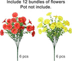 Artificial Mums for Outdoors Fake Fall Flowers Plants for Autumn Decoration, 12 Bundles Silk Morning Glory with Eucalyptus Look Real UV Resistant Faux Mums for Outside Planters Yard Patio Porch, Mix