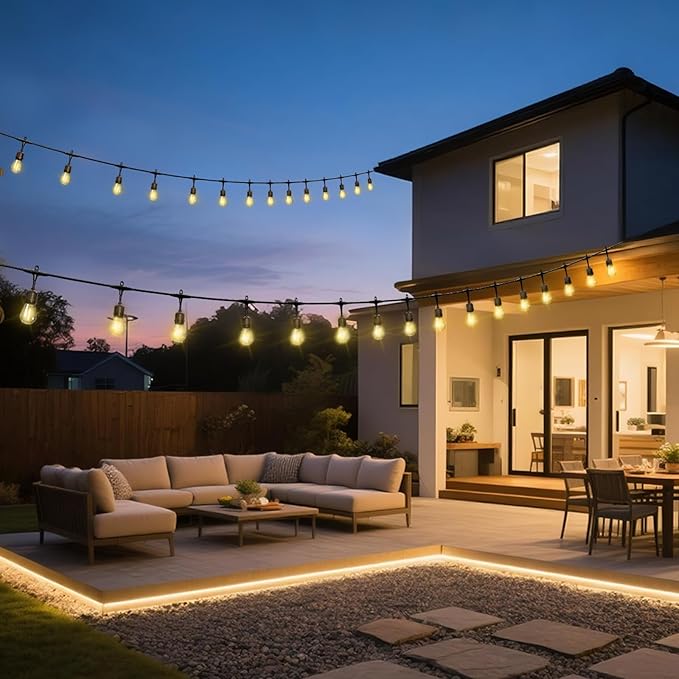 Outdoor Safety String Lights 100FT - 24V 20W Commercial Grade Low Voltage Strand with 40 S14 Shatterproof Bulbs for Tree Garden Yard Cafe Bistro | Warm Yellow 3500K | IP65 Waterproof | UL Listed