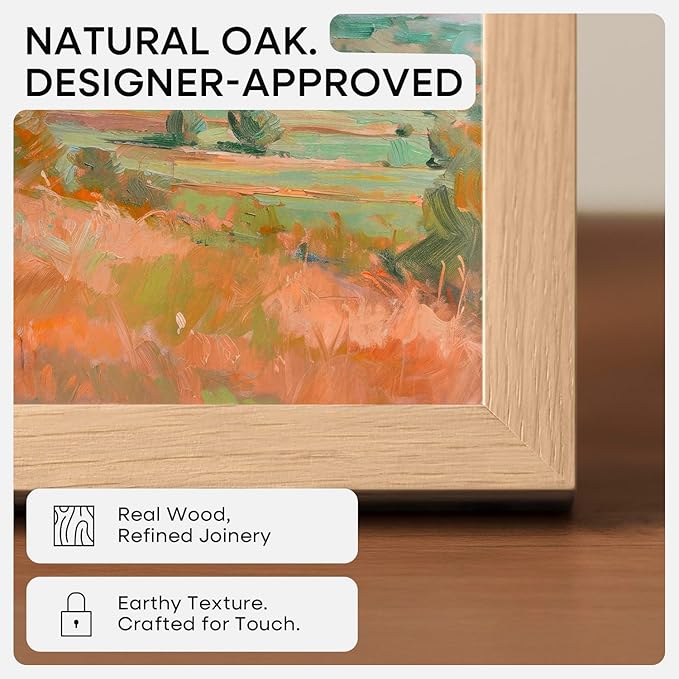 Homeforia 24x24 Wood Picture Frame, High End Natural Oak 24 x 24 Square Light Wooden Poster Frame with Mat 20 by 20 Photo, 24by24 Large Frames Matted to 20x20 Print, Tempered Glass, Wall Kit, Set of 1