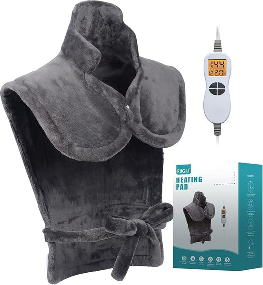 Ruqiji 26" x 35" Neck&Shoulder&Back Heating Pad with12 Temperature Settings, Pain Relief for Back/Neck/Shoulders/Menstrual Pain, Christmas Gifts for Women Men Mom Dad-Dark Grey