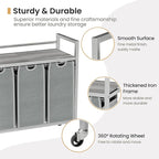 Laundry Hamper, Laundry Basket, Laundry Sorter with 3 Removable Bags, Clothes Basket with 3 Compartments, Wheels, Shelf for Laundry Room Bathroom Bedroom (3 Bags-Gray)