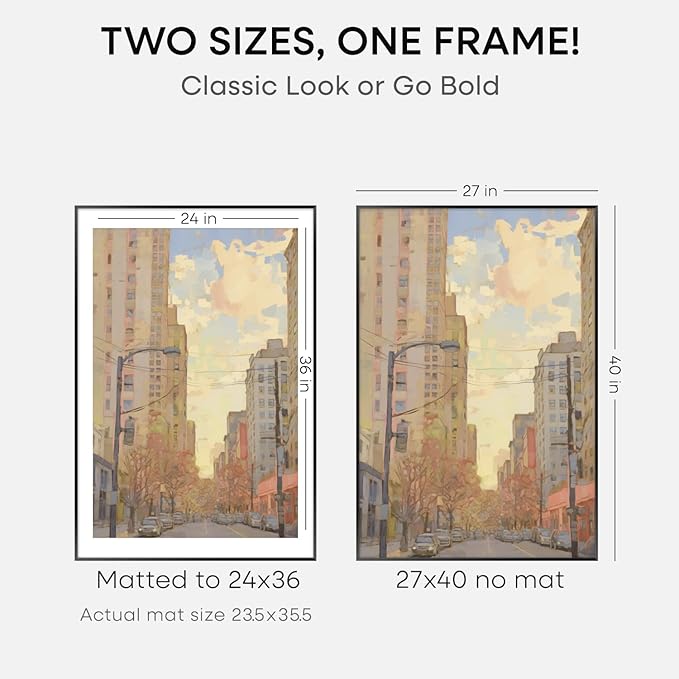 Homeforia 27x40 inch Poster Frame Black, High End Metal 27 x 40 Large Movie Picture Frames with Mat 24 by 36 in Photo, 27x40 Thin Frame Matted to 24x36, 40x27 Frame, Tempered Glass, Wall Kit, Set of 1