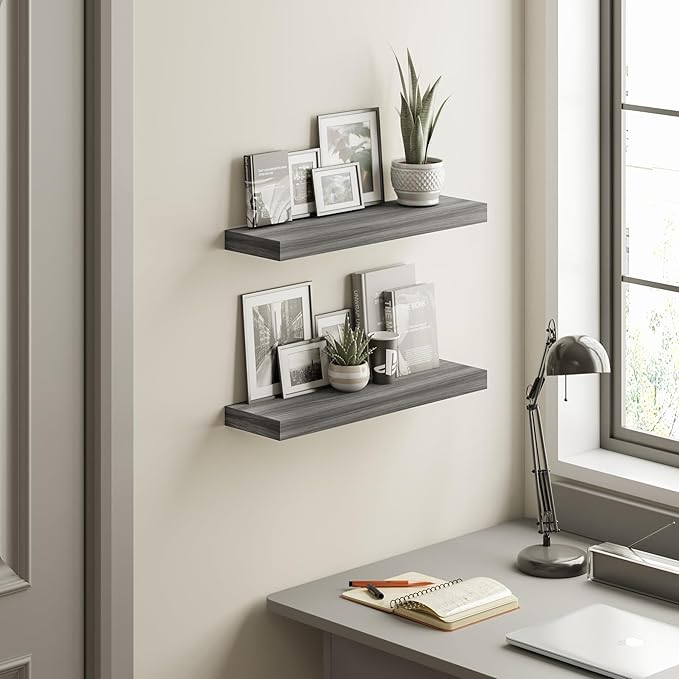 BAMEOS Floating Shelf,Wall Shelf,Decor Wall Mounted Shelves,Hanging Shelf Set L24xW6 for Bathroom Kitchen Living,Kitchen,Room Bedroom Storage,Walnut